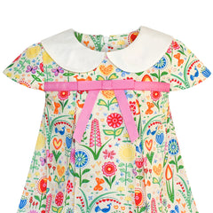 Girls Dress White Collar Floral A-line Cotton Causal Size 2-6 Years