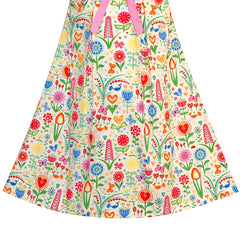 Girls Dress White Collar Floral A-line Cotton Causal Size 2-6 Years