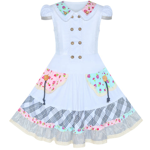 Girls Dress White Button Casual Short Sleeve Everyday Size 6-14 Years