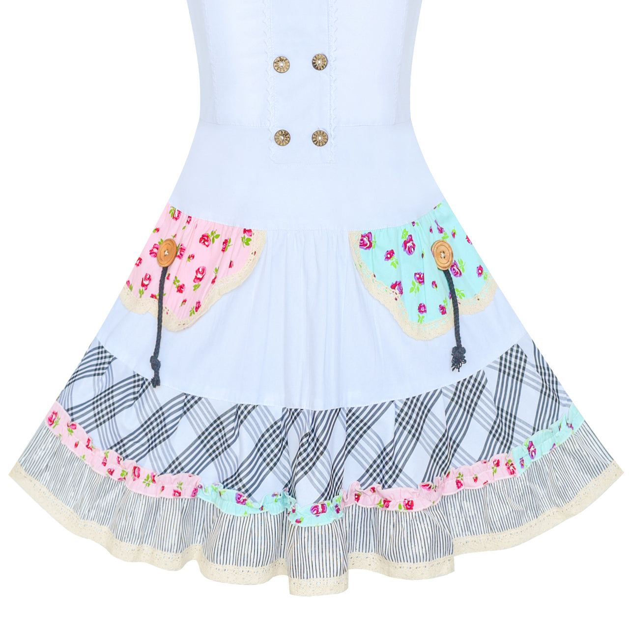Girls Dress Button Casual Short Sleeve Everyday Size 6-14 Years