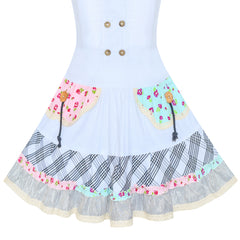 Girls Dress White Button Casual Short Sleeve Everyday Size 6-14 Years