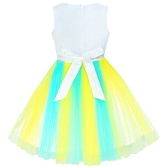 Girls Dress Color Contrast Blue Rainbow Unicorn Party Size 7-14 Years