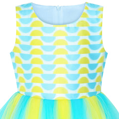 Girls Dress Color Contrast Blue Rainbow Unicorn Party Size 7-14 Years