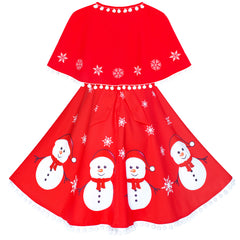 Girls Dress Snowman Red Cape Cloak Christmas New Year Size 4-14 Years