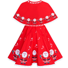 Girls Dress Santa Red Cape Cloak Christmas New Year Size 4-14 Years