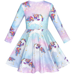 Girls Dress Unicorn Rainbow Casual Long Sleeve Size 5-10 Years