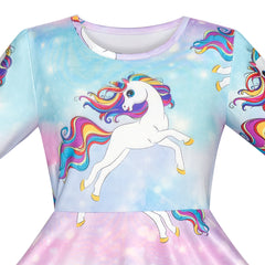 Girls Dress Unicorn Rainbow Casual Long Sleeve Size 5-10 Years
