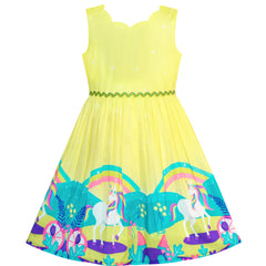 Girls Dress Unicorn Rainbow Cartoon Yellow Princess Size 4-12 Years