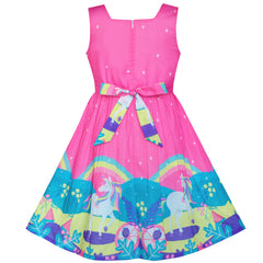 Girls Dress Unicorn Rainbow Sleeveless Deep Pink Princess Size 4-12 Years