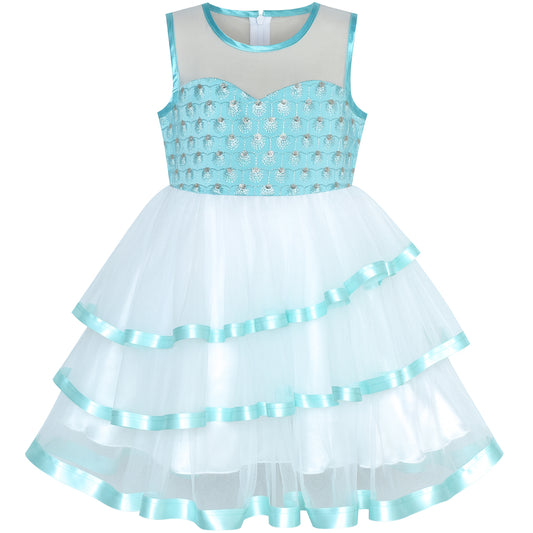 Flower Girls Dress Tiered Ruffle Skirt Pageant Size 3-10 Years
