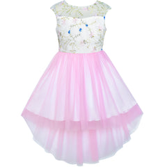 Flower Girls Dress Pink Hi-low Skirt Wedding Party Size 3-14 Years