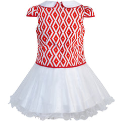 Girls Dress 2-in-1 Red Plaid White Collar Tulle Size 7-14 Years