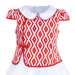 Girls Dress 2-in-1 Red Plaid White Collar Tulle Size 7-14 Years