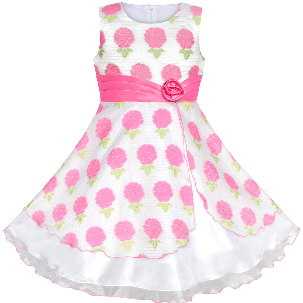 Girls Dress Pink Floral Hydrangea Easter Birthday Party Size 4-12 Years