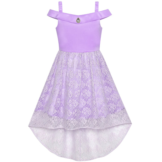 Girls Dress Off Shoulder Hi-low Skirt Bridesmaid Size 4-14 Years