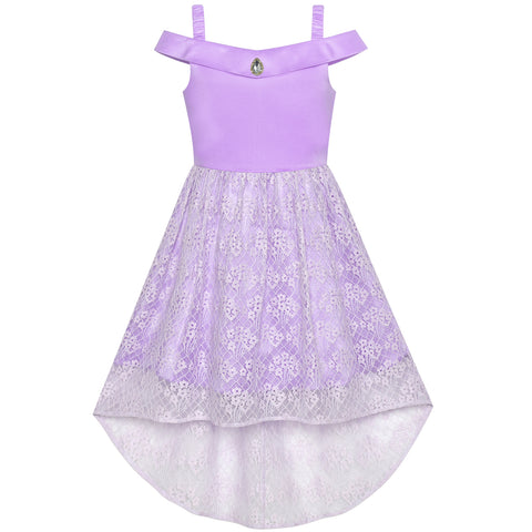 Girls Dress Off Shoulder Hi-low Skirt Bridesmaid Size 4-14 Years