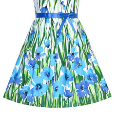 Girls Dress Blue Flower Cotton Sleeveless Sundress Size 4-12 Years
