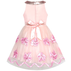 Girls Dress Pink Maple Leaf Embroidered Halter Dress Size 6-12 Years