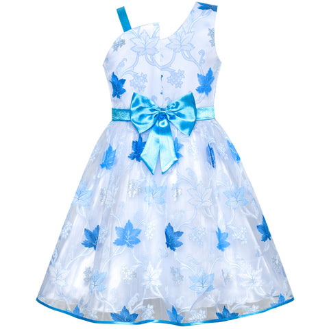 Girls Dress One-shoulder Blue Maple Leaf Pageant Wedding Size 6-12 Years