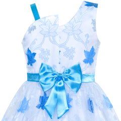 Girls Dress One-shoulder Blue Maple Leaf Pageant Wedding Size 6-12 Years