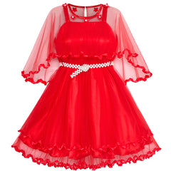 Girls Dress Cape Pearl Belt Wedding Party Size 3-14 Years