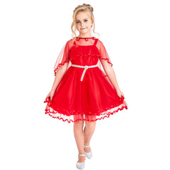 Girls Dress Red Cape Pearl Belt Wedding Party Size 3-14 Years