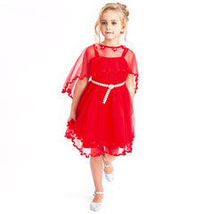 Girls Dress Cape Pearl Belt Wedding Party Size 3-14 Years