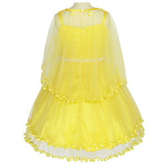 Girls Dress Yellow Cape Pearl Belt Wedding Party Size 3-14 Years
