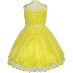 Girls Dress Yellow Cape Pearl Belt Wedding Party Size 3-14 Years