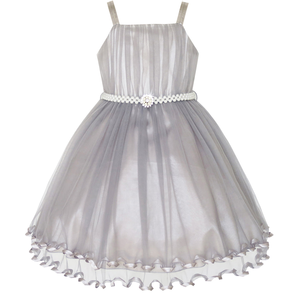 Girls Dress Gray Cape Pearl Belt Wedding Party Size 3-14 Years
