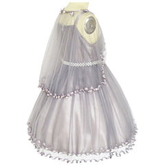 Girls Dress Gray Cape Pearl Belt Wedding Party Size 3-14 Years