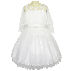 Girls Dress Off White Cape Pearl Belt Wedding Party Size 3-14 Years