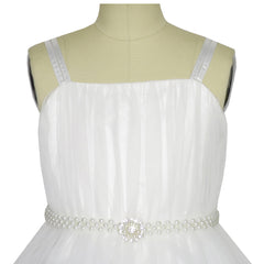 Girls Dress Off White Cape Pearl Belt Wedding Party Size 3-14 Years