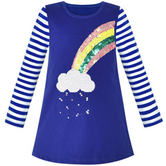 Girls Casual Dress Rainbow Sequins Embroidered Long Sleeve Size 2-6 Years