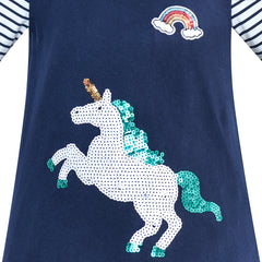 Girls Casual Dress Unicorn Sequins Embroidered Long Sleeve Size 2-6 Years