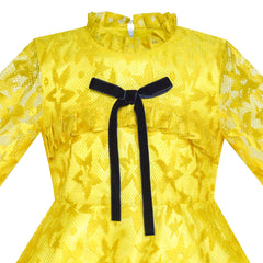 Girls Dress Lace Yellow Lotus Sleeve Party Dress Size 6-12 Years