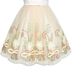 Flower Girl Dress Champagne Floral Wedding Party Size 6-12 Years