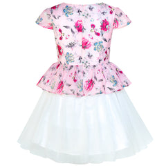 Girls Dress Pink Flower Cap Sleeve Tulle Skirt Size 7-14 Years