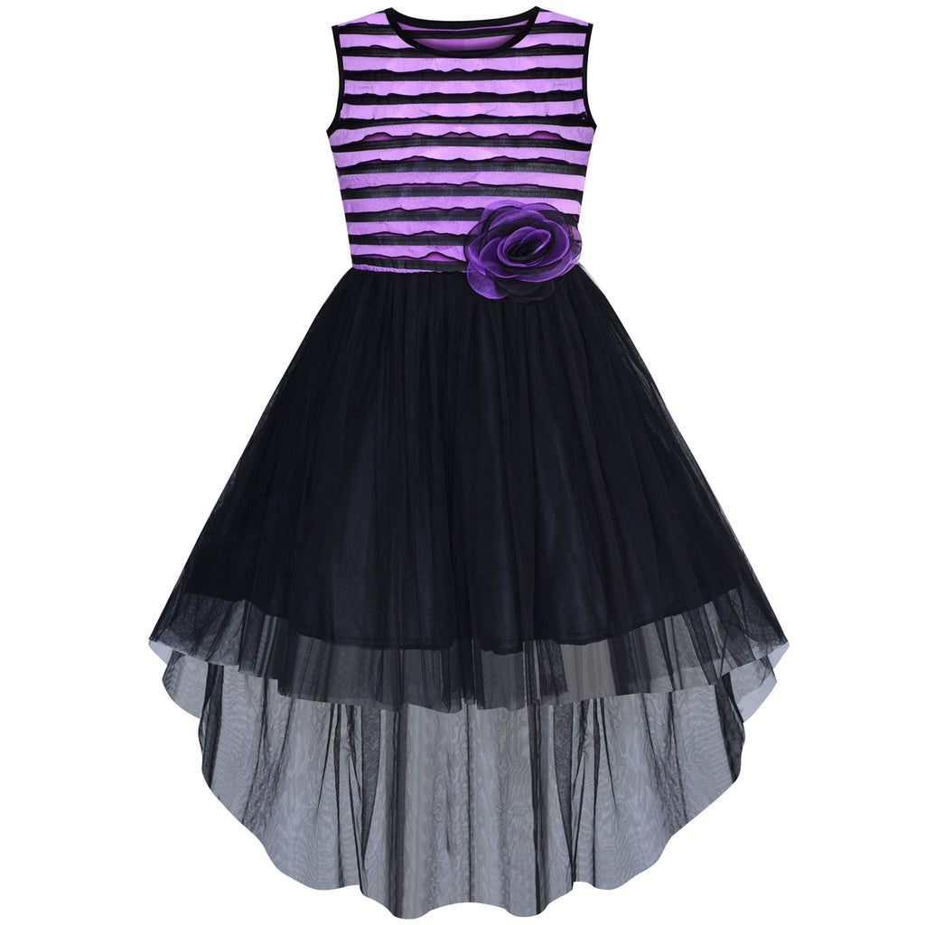 Girls Dress Hi-lo Skirt Black And Purple Party Pageant Size 7-14 Years