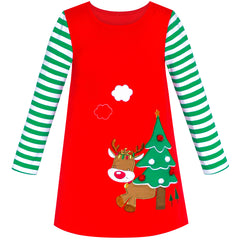 Girls Dress Christmas Tree Red Cotton Long Sleeve Size 2-6 Years