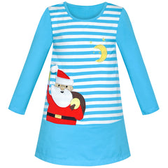 Girls Dress Christmas Santa Blue Stripe Cotton Size 2-6 Years