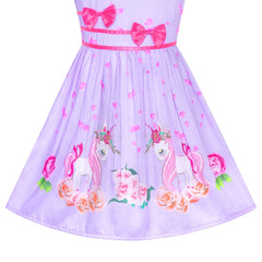 Girls Dress Purple Unicorn Flower Summer Sundress Size 4-12 Years