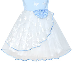 Flower Girls Dress Blue And White Butterfly Pageant Size 6-12 Years