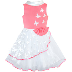 Flower Girls Dress Coral And White Butterfly Pageant Size 6-12 Years