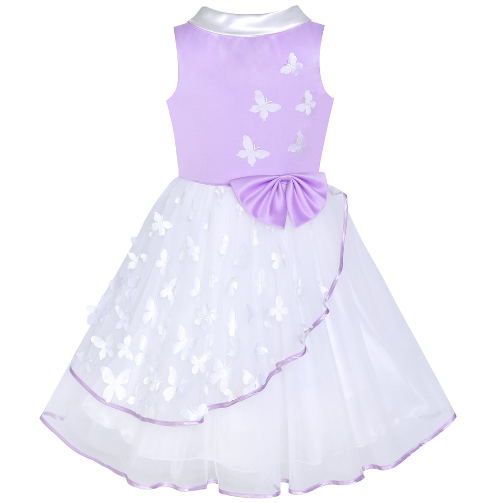 Flower Girls Dress Purple And White Butterfly Pageant Size 6-12 Years