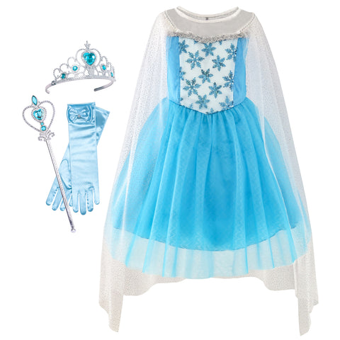 Girls Dress Elsa Princess Dress Up Accessories Crown Magic Wand Size 3-12 Years