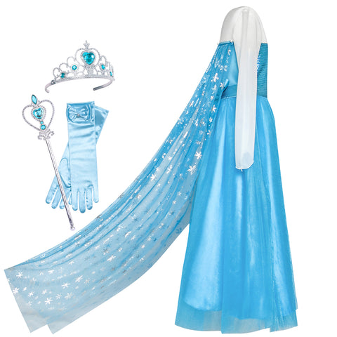Girls Dress Elsa Princess Accessories Crown Magic Wand Costume Size 4-12 Years