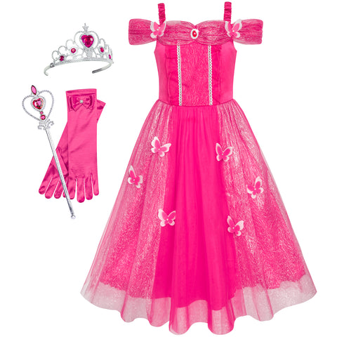 Girls Dress Butterfly Princess Accessories Crown Magic Wand Size 6-12 Years