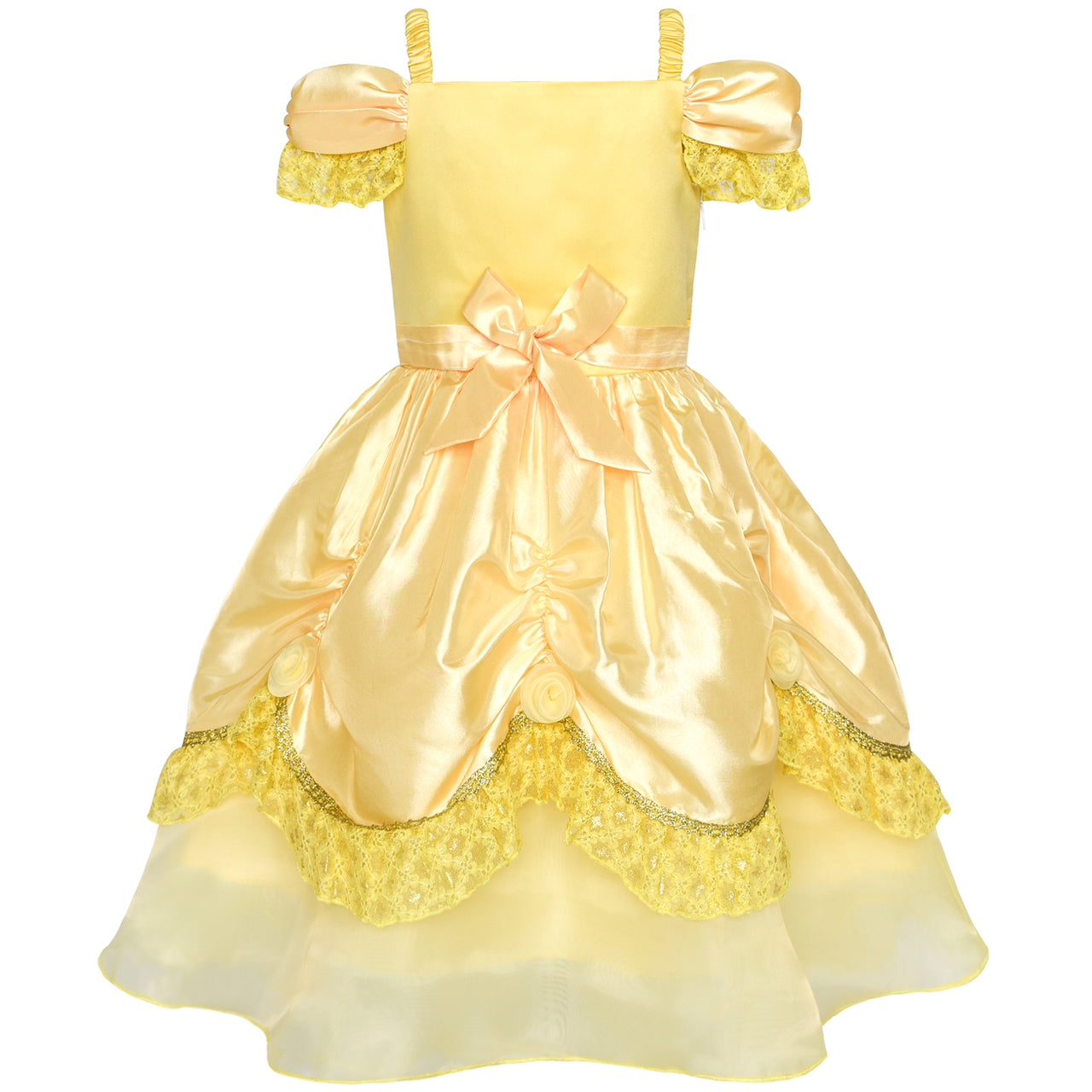 Sunny Fashion Cinderella Princess Yellow Belle Gown Costume Dress with Accessories