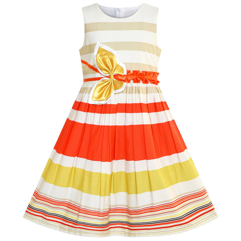Girls Dress Cotton Striped Butterfly Everyday Sundress Size 4-12 Years